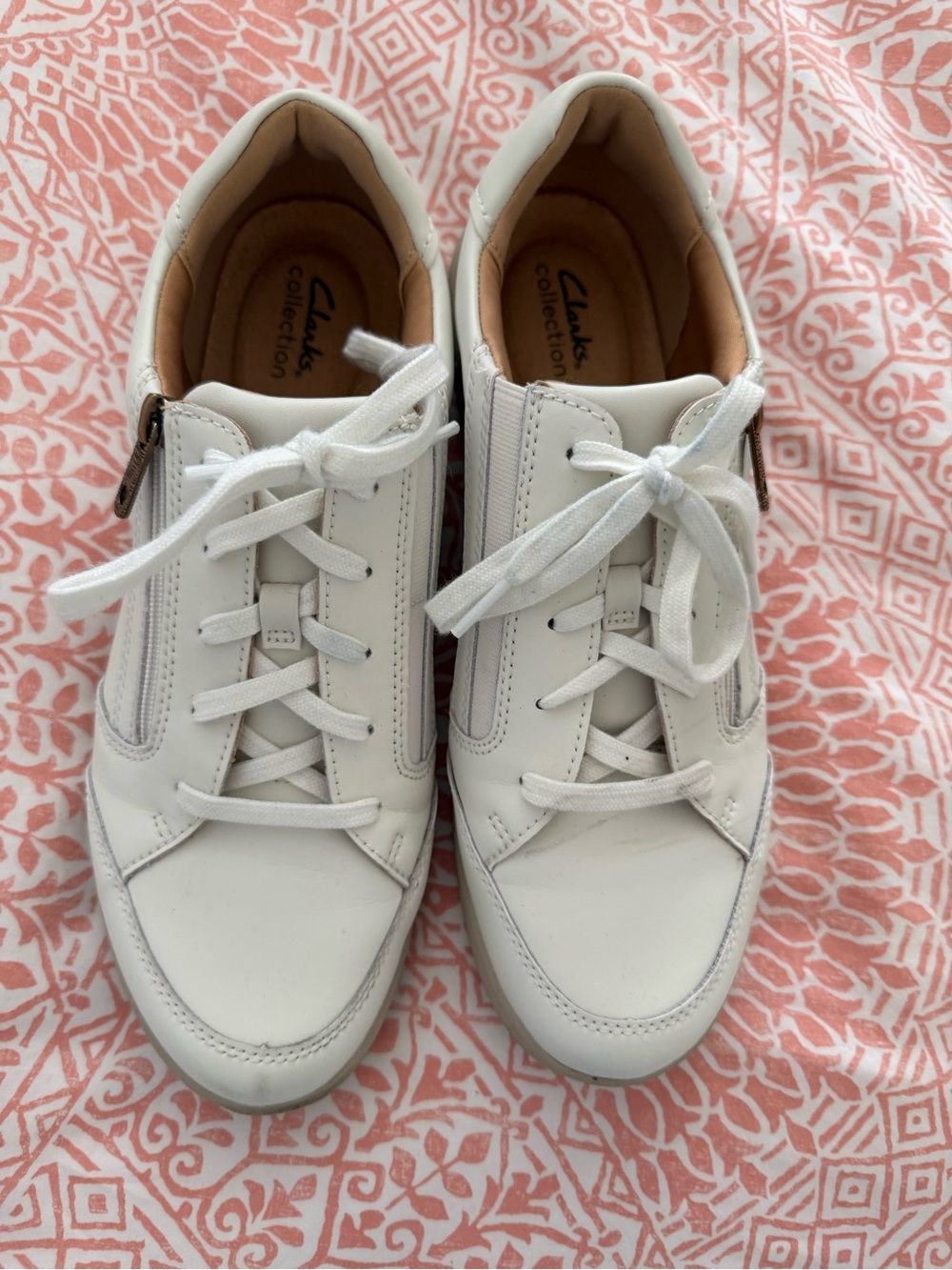 Clarks White Leather Zip & Lace Sneakers